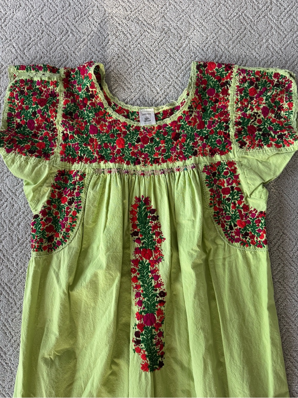 100% Cotton Lime Green Embroidered Floral Maxi Dress - Picture 2 of 5